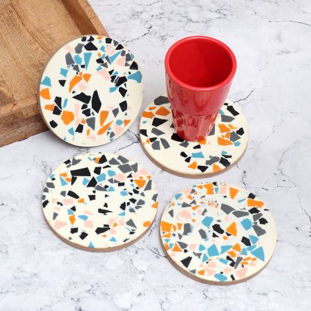 Multi Coloured Handmade Wooden Coasters - Pack of 4